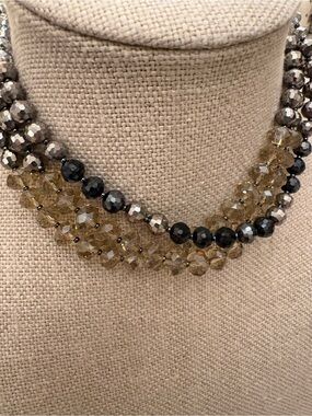 White House Black Market Multi-Strand Smoky Crystal and SpaBlack Beaded Necklace
